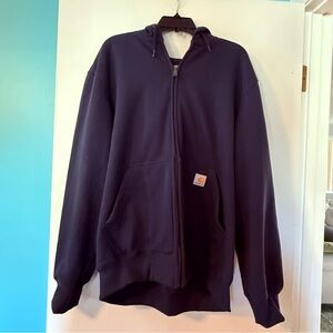 Carhartt Rain Defender Dark Blue Hoodie with Logo Patch